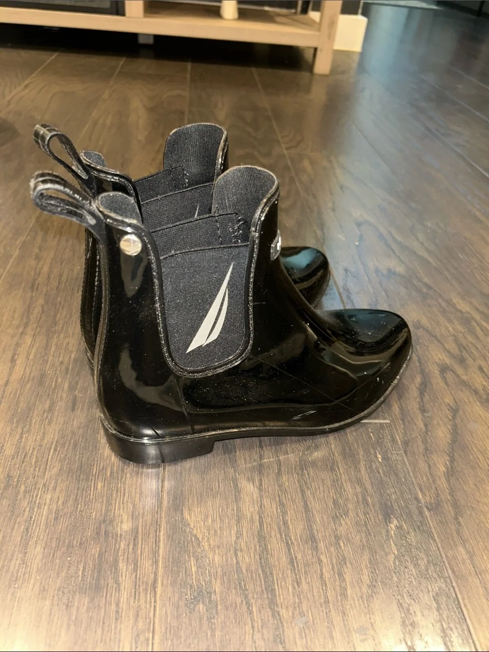 Nautica Shiny Black Pull-Tab Chelsea Rain Boots